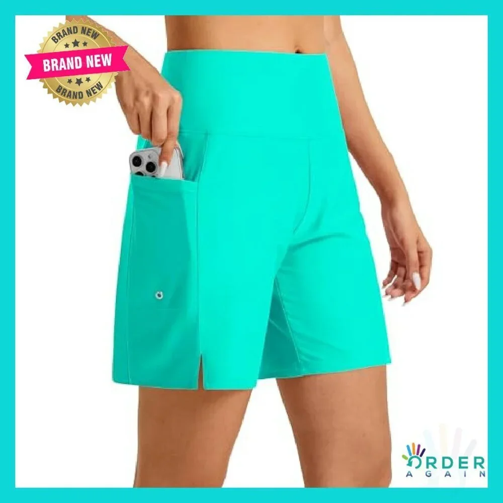 High Waisted Swim Board Shorts Quick Dry Beach Wear with Pockets